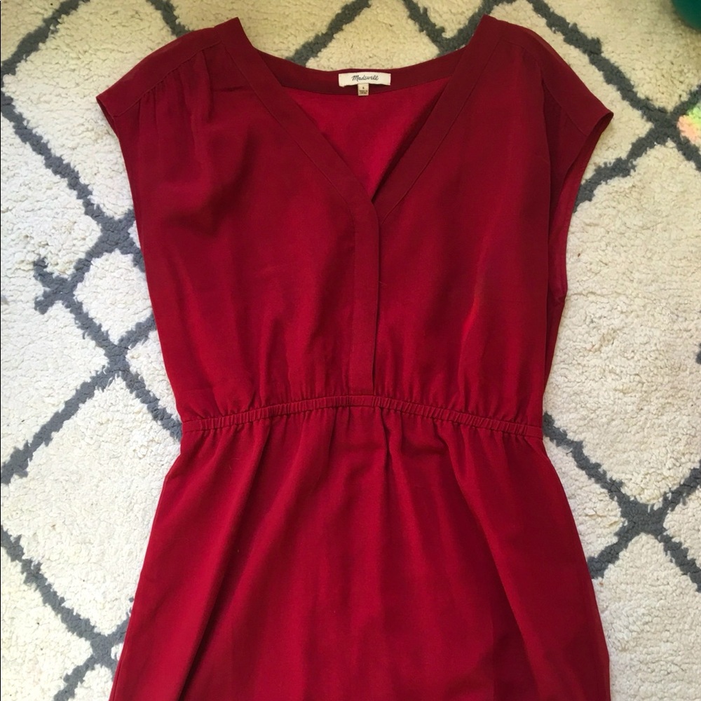 Sleeveless red Madewell dress with laser cutouts